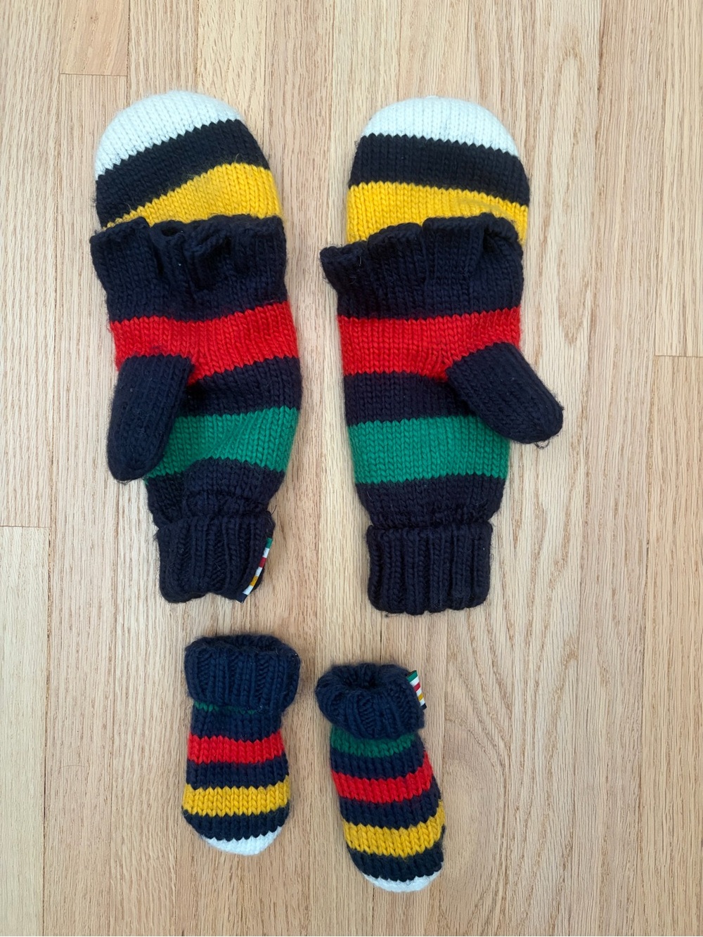 Authentic HBC Striped Knit Mittens Matching Set Mama & Baby